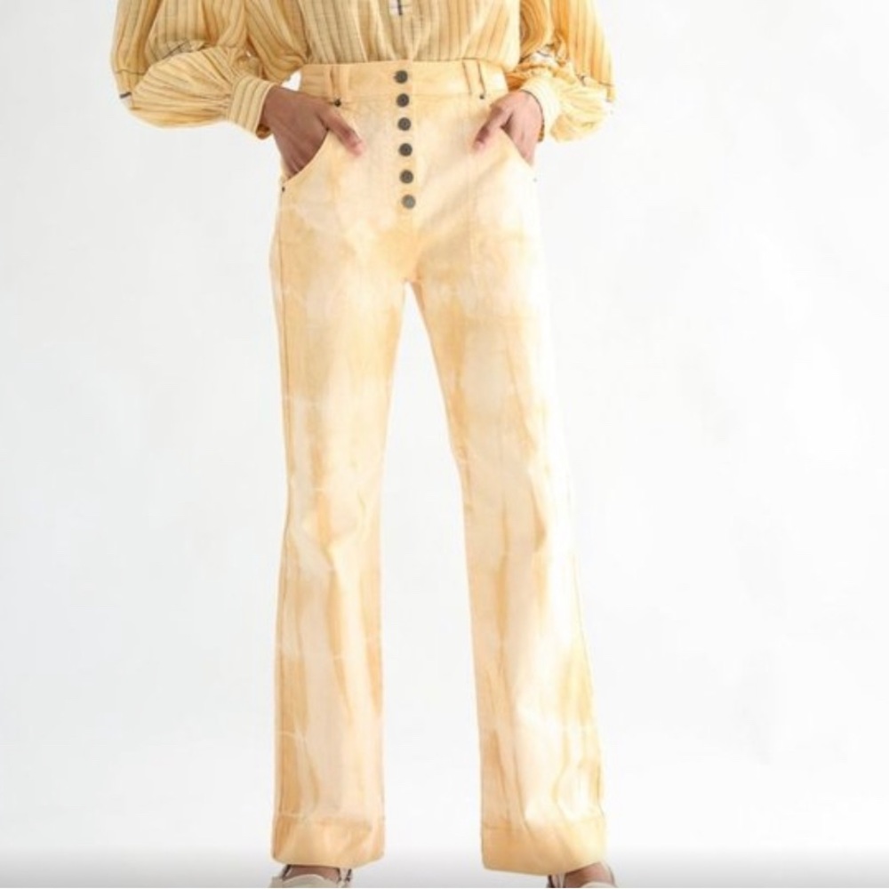 Ulla Johnson Milo Jean ToeDye Yellow Mottles White Pants Sz: 4